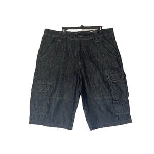 Vintage Grunge RocaWear Jean Shorts Men SZ 38 Cargo Baggy Black denim Y2K